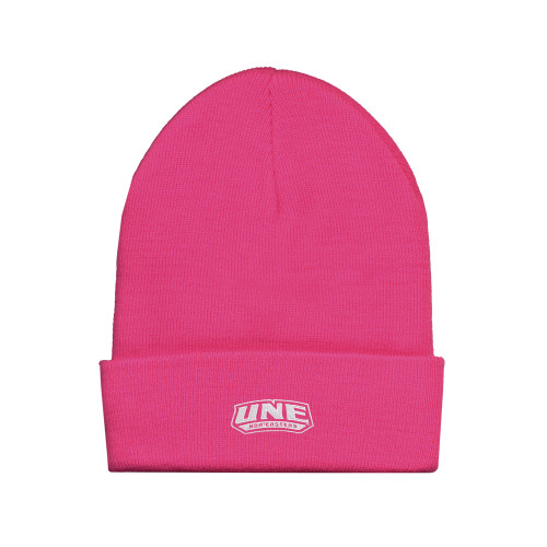  Fleece Lined Neon Pink Knit Beanie - UNE