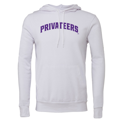  Bella + Canvas White Fleece Hood - Privateers Arched Wordmark