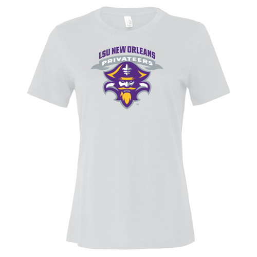  Bella + Canvas Womens White Relaxed Cotton T Shirt - LSU New Orleans Privateers Mascot