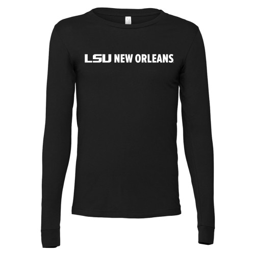  Bella + Canvas Black Jersey Cotton Long Sleeve T Shirt - LSU New Orleans Flat