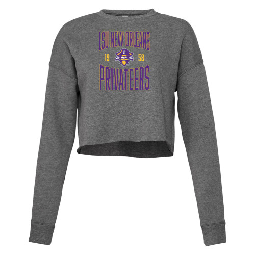  Bella + Canvas Womens Deep Heather Cropped Fleece Crew - LSU New Orleans Privateers Distressed