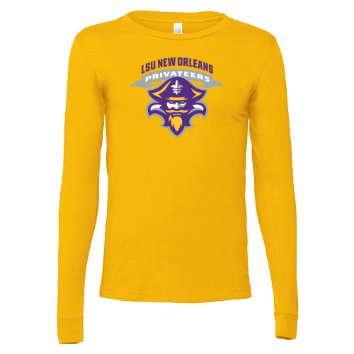  Bella + Canvas Gold Jersey Cotton Long Sleeve T Shirt - LSU New Orleans Privateers Mascot