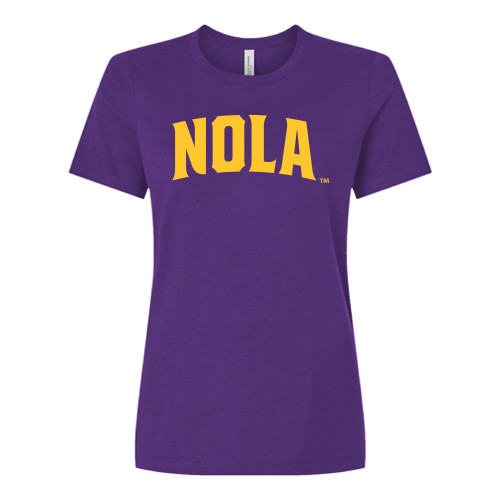  Bella + Canvas Womens Purple Relaxed Cotton T Shirt - NOLA Arched Wordmark