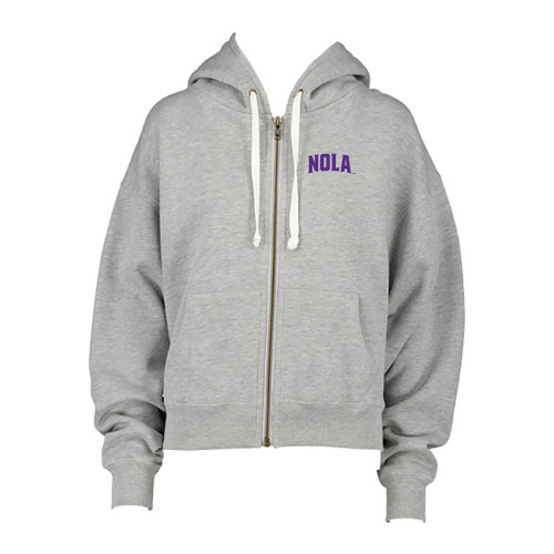 ENZA Womens Grey Boxy Full Zip Hood - NOLA Arched Wordmark