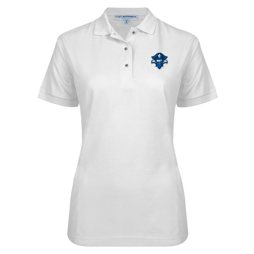  Womens Silk Touch White Pique Polo - Privateer Head