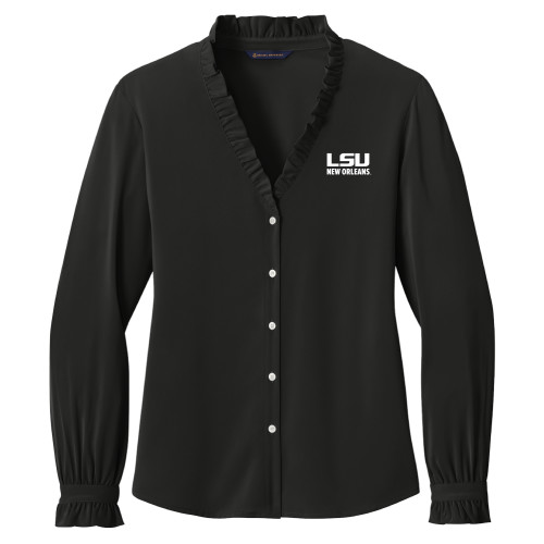  Brooks Brothers Womens Black Long Sleeve Ruffle Collar Blouse - LSU New Orleans Stacked