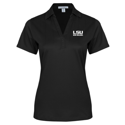  Womens Black Performance Fine Jacquard Polo - LSU New Orleans Stacked