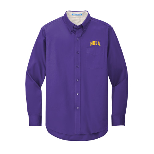  Purple Twill Button Down Long Sleeve - NOLA Arched Wordmark