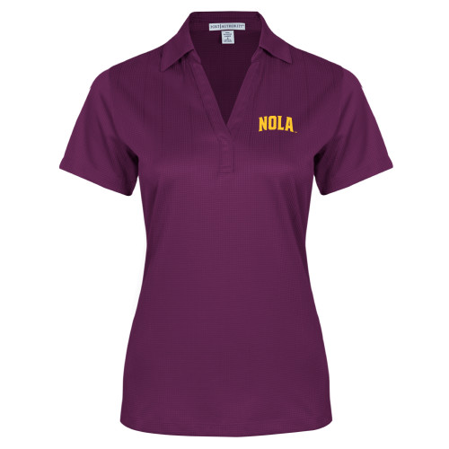  Womens Purple Performance Fine Jacquard Polo - NOLA Arched Wordmark