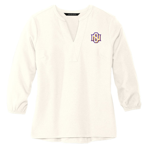  Mercer + Mettle Womens Ivory 3/4 Sleeve Crepe Blouse - NO Monogram