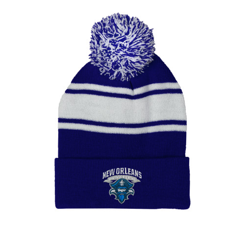  Royal/White Two Tone Knit Pom Beanie w/Cuff - Primary Mark
