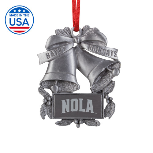  Pewter Holiday Bells Ornament - NOLA Arched WordmarkEngraved