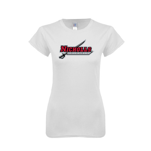  Next Level Womens White Boyfriend Tee - Nicholls Colonels-Sword