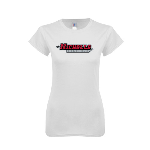  Next Level Womens White Boyfriend Tee - Nicholls Colonels