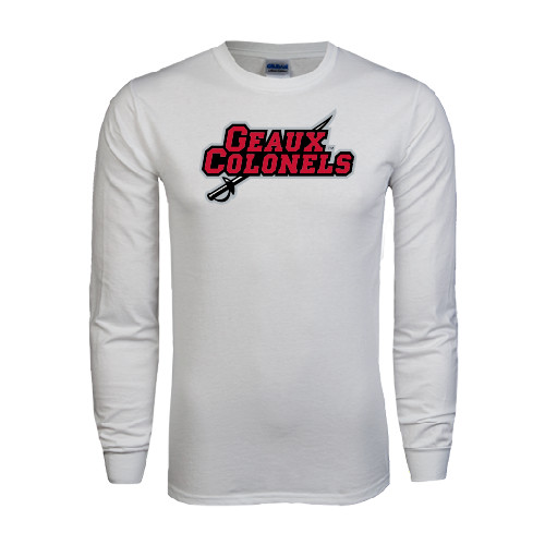  White Long Sleeve T Shirt - Geaux Colonels-Sword