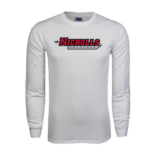  White Long Sleeve T Shirt - Nicholls Colonels
