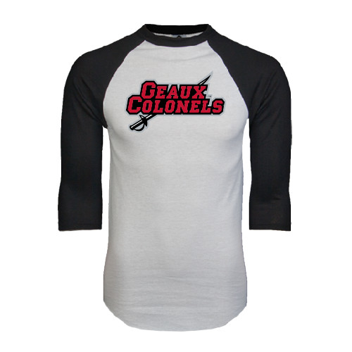  White/Black Raglan Baseball T Shirt - Geaux Colonels-Sword