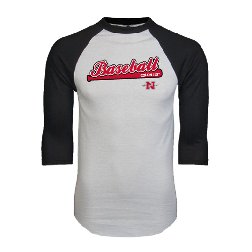  White/Black Raglan Baseball T Shirt - Baseball Script