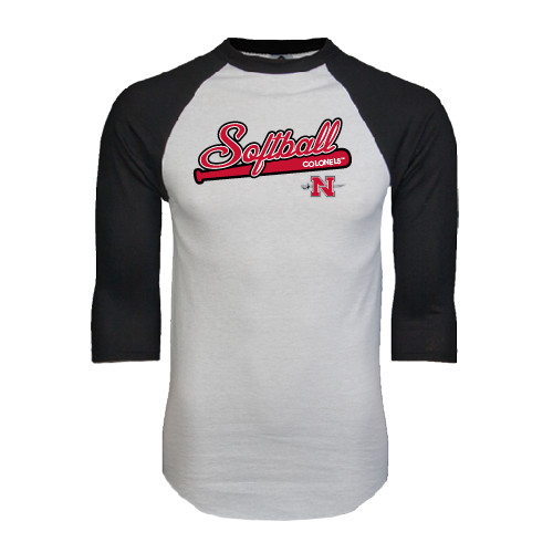  White/Black Raglan Baseball T Shirt - Softball Script
