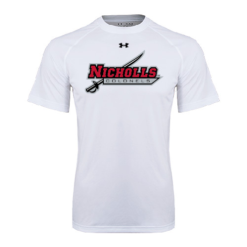  Under Armour White Tech Tee - Nicholls Colonels-Sword