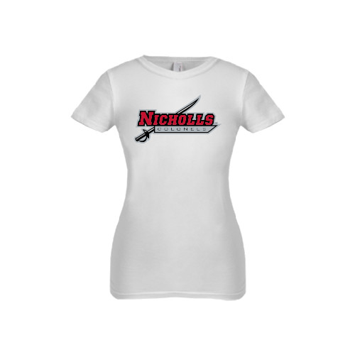  Next Level Girls White Fashion Fit T Shirt - Nicholls Colonels-Sword