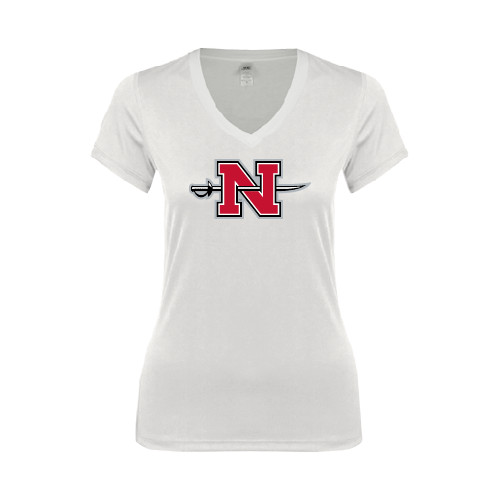  Next Level Womens White Ideal V Tee - Official Logo