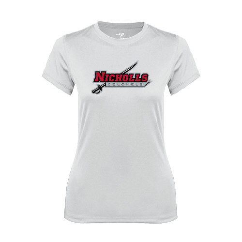  Womens White Performance Tee - Nicholls Colonels-Sword