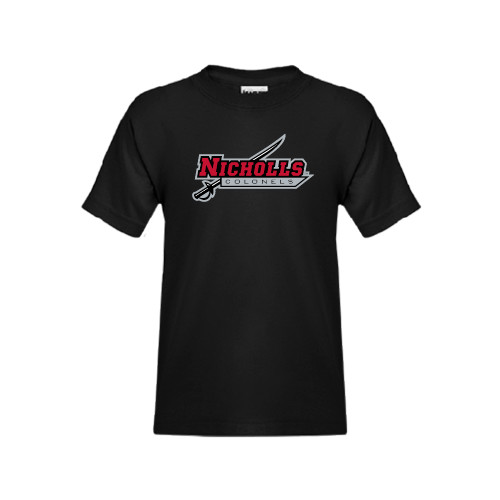  Youth Black T Shirt - Nicholls Colonels-Sword