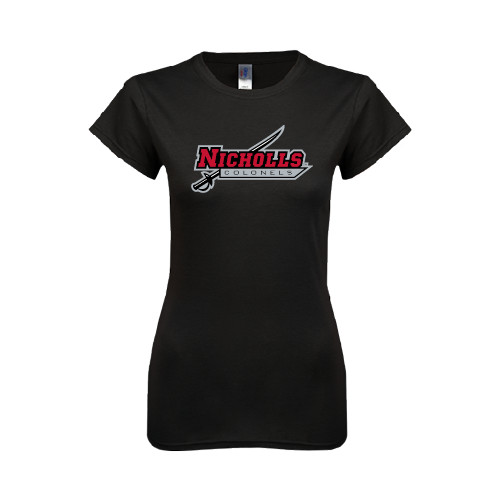  Next Level Womens Black Boyfriend Tee - Nicholls Colonels-Sword