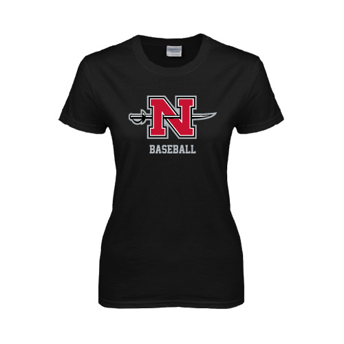  Womens Black Short Sleeve Tee - Baseball