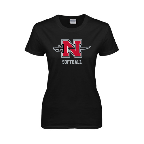  Womens Black Short Sleeve Tee - Softball