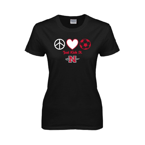  Womens Black Short Sleeve Tee - Soccer Just Kick It