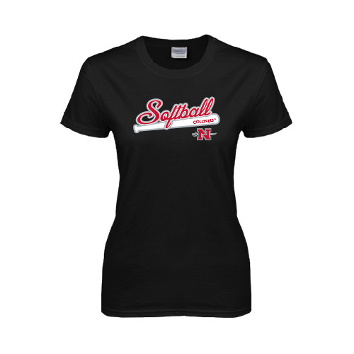  Womens Black Short Sleeve Tee - Softball Script