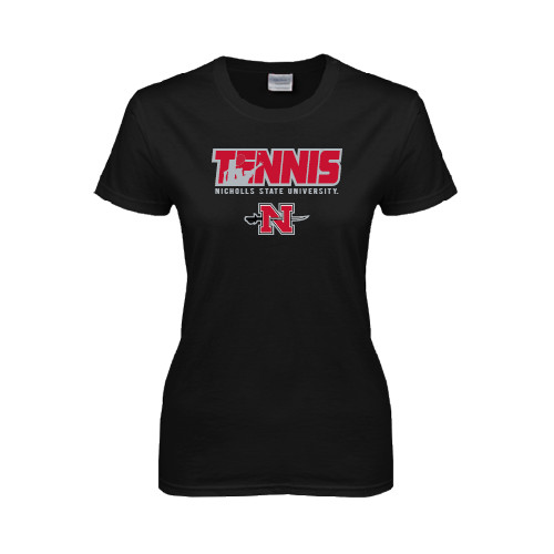  Womens Black Short Sleeve Tee - Tennis w/ Player