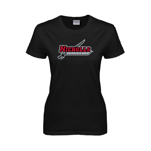  Womens Black Short Sleeve Tee - Nicholls Colonels-Sword