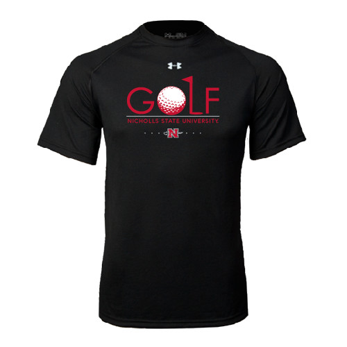  Under Armour Black Tech Tee - Golf w/ Ball and Flag
