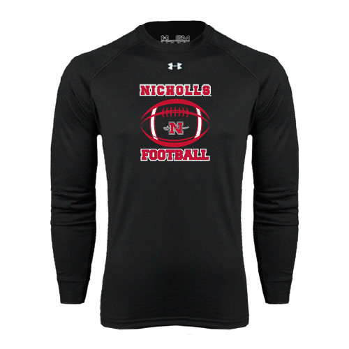  Under Armour Black Long Sleeve Tech Tee - Nicholls Football Stacked w/ Ball