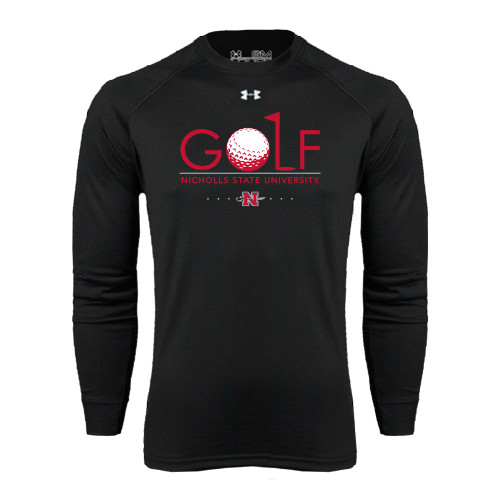  Under Armour Black Long Sleeve Tech Tee - Golf w/ Ball and Flag