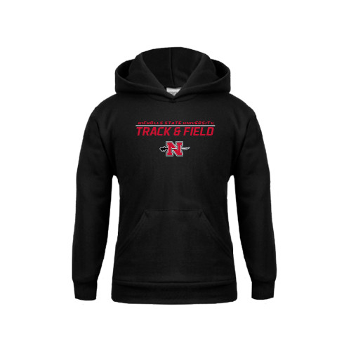  Youth Black Fleece Hoodie - Track & Field Stacked