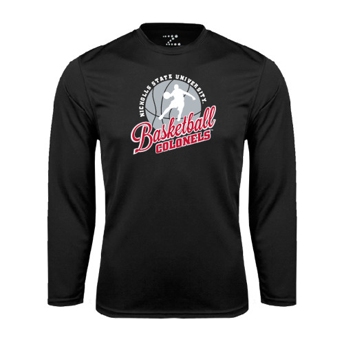 Black Performance Long Sleeve Shirt - Basketball w/ Ball and Figure
