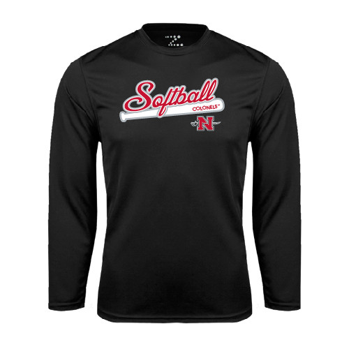  Black Performance Long Sleeve Shirt - Softball Script