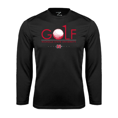 Black Performance Long Sleeve Shirt - Golf w/ Ball and Flag