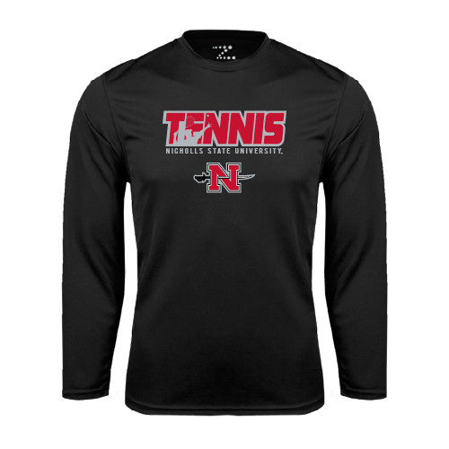  Black Performance Long Sleeve Shirt - Tennis w/ Player