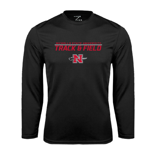  Black Performance Long Sleeve Shirt - Track & Field Stacked