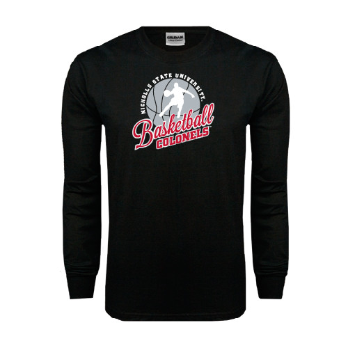  Black Long Sleeve T Shirt - Basketball w/ Ball and Figure