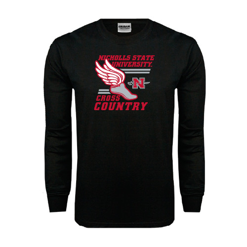  Black Long Sleeve T Shirt - Cross Country Winged Shoe