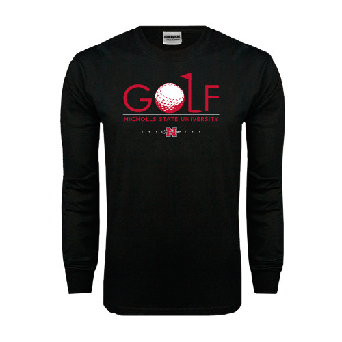  Black Long Sleeve T Shirt - Golf w/ Ball and Flag