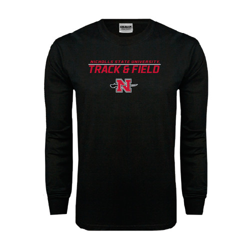  Black Long Sleeve T Shirt - Track & Field Stacked