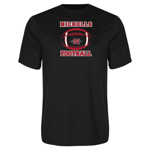  Black Performance Tee - Nicholls Football Stacked w/ Ball