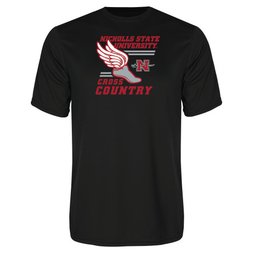  Black Performance Tee - Cross Country Winged Shoe